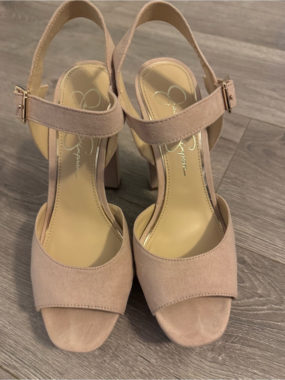 Jessica Simpson Nude Blush Suede Block Heel Sandals